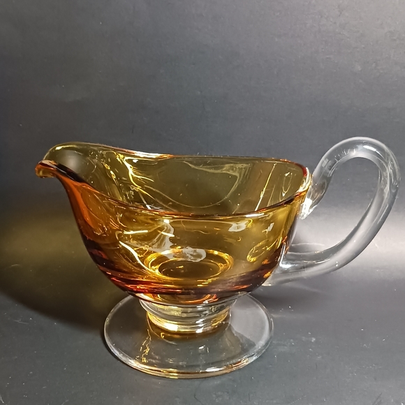 Large Williams Sonoma Amber Citrine and Clear Glass Footed Gravy Sauce Boat - Picture 3 of 5
